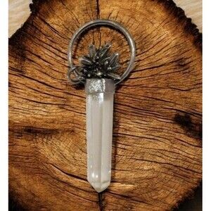 Vintage 925 Sterling Silver Clear Quartz  Amulet Unisex Pendant 2.5" Long